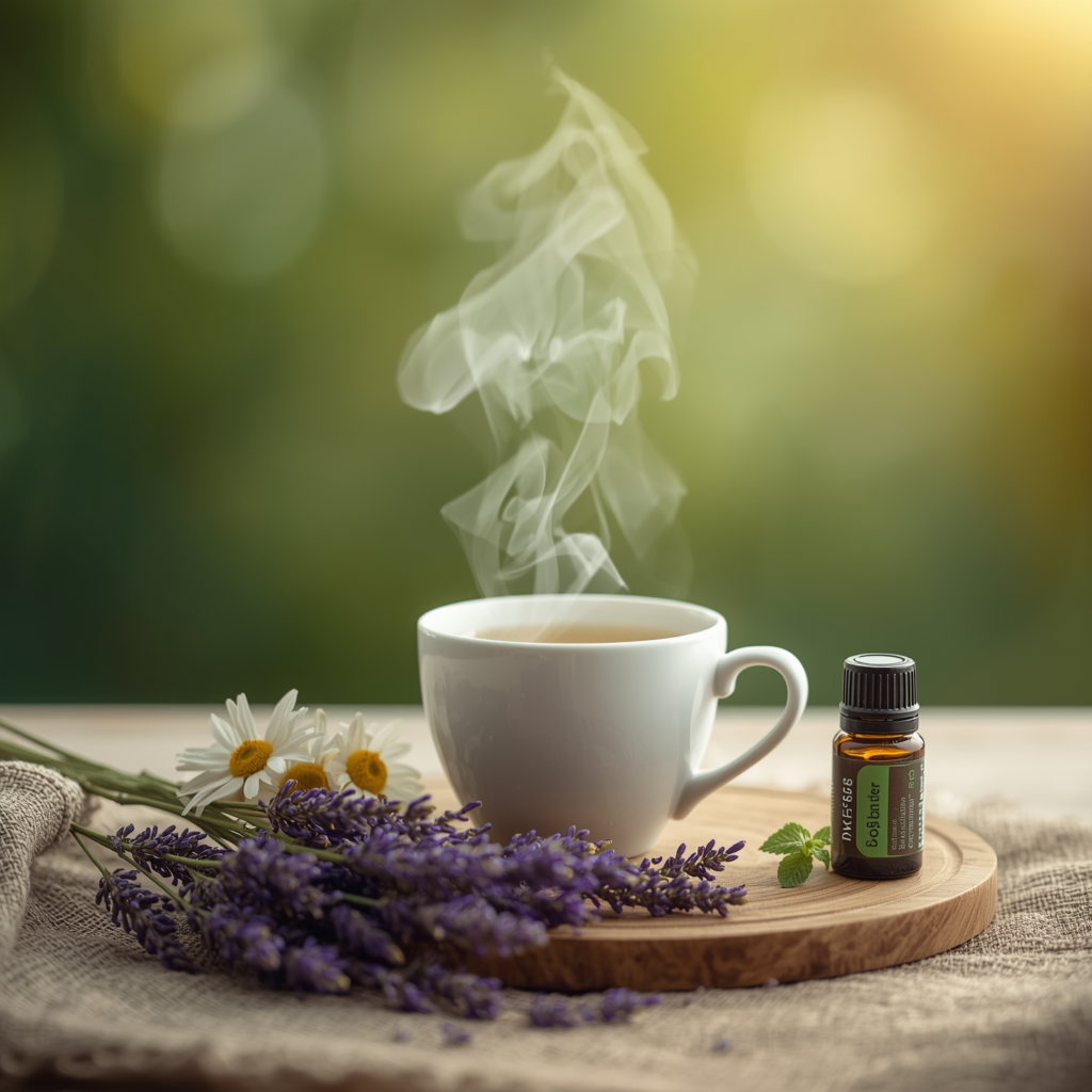Chamomile tea and lavender for natural headache relief and stress reduction.