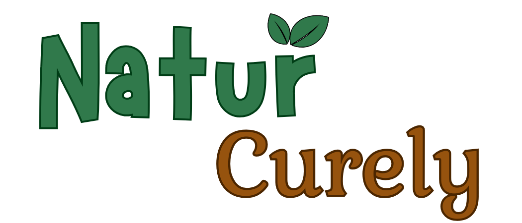NaturCurely logo featuring green and beige-gold text with a leaf icon symbolizing natural remedies and holistic wellness.